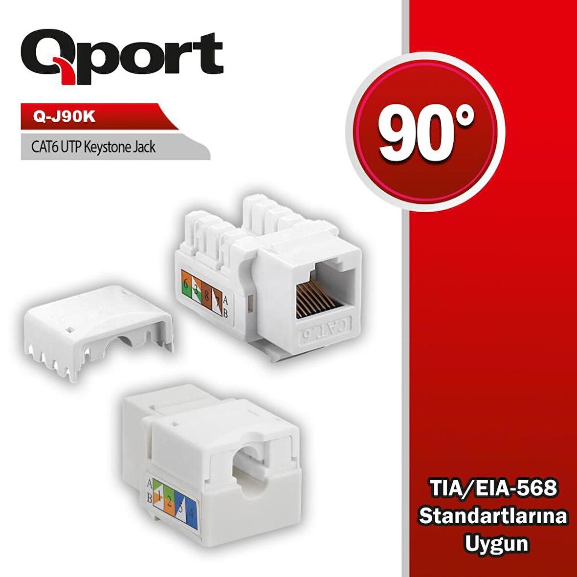 QPORT Q-J90K  CAT6 90 DERE KEYSTONE JACK